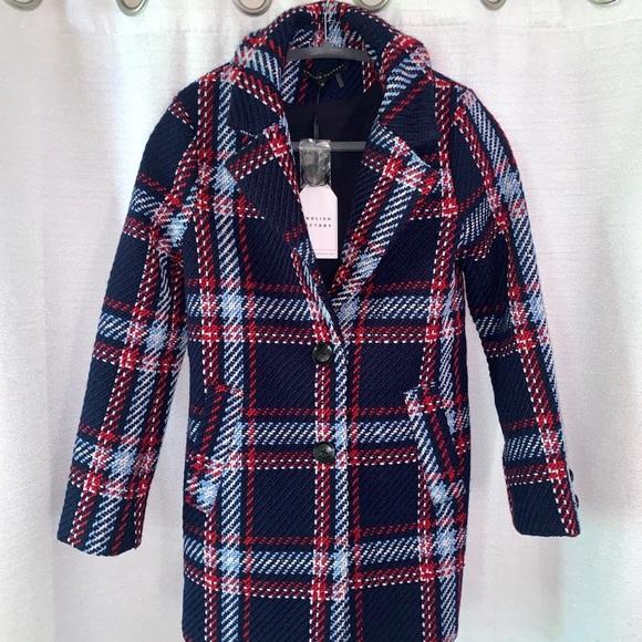 English Factory Navy Blue Plaid Coat - Picture 4 of 11